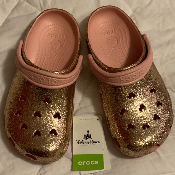 rose gold disney crocs